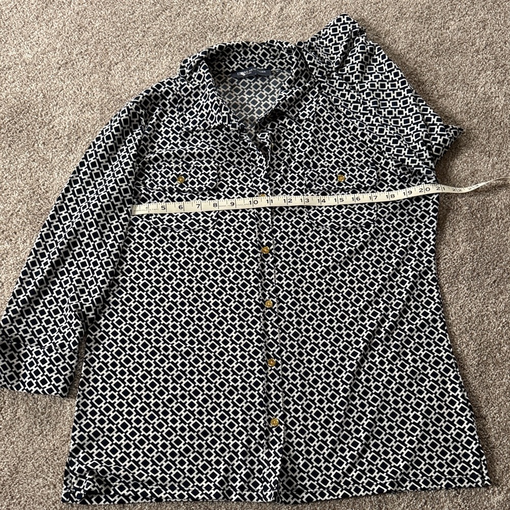 Jones New York Signature Navy and White Patterned Shirt